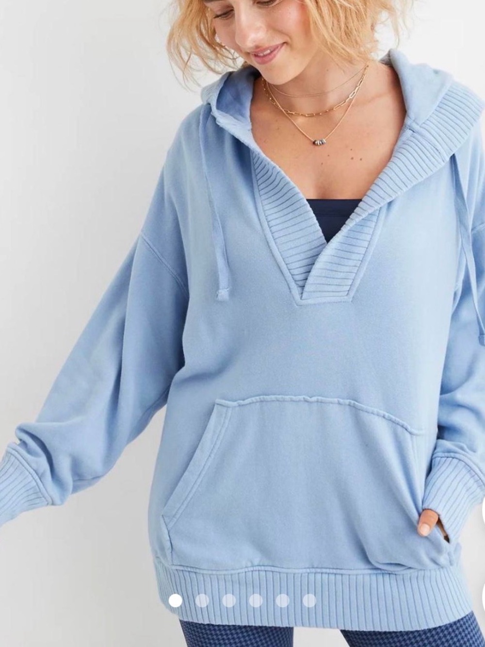 Aerie deep v neck down to earth Henley oversize baby blue hoodie size XL